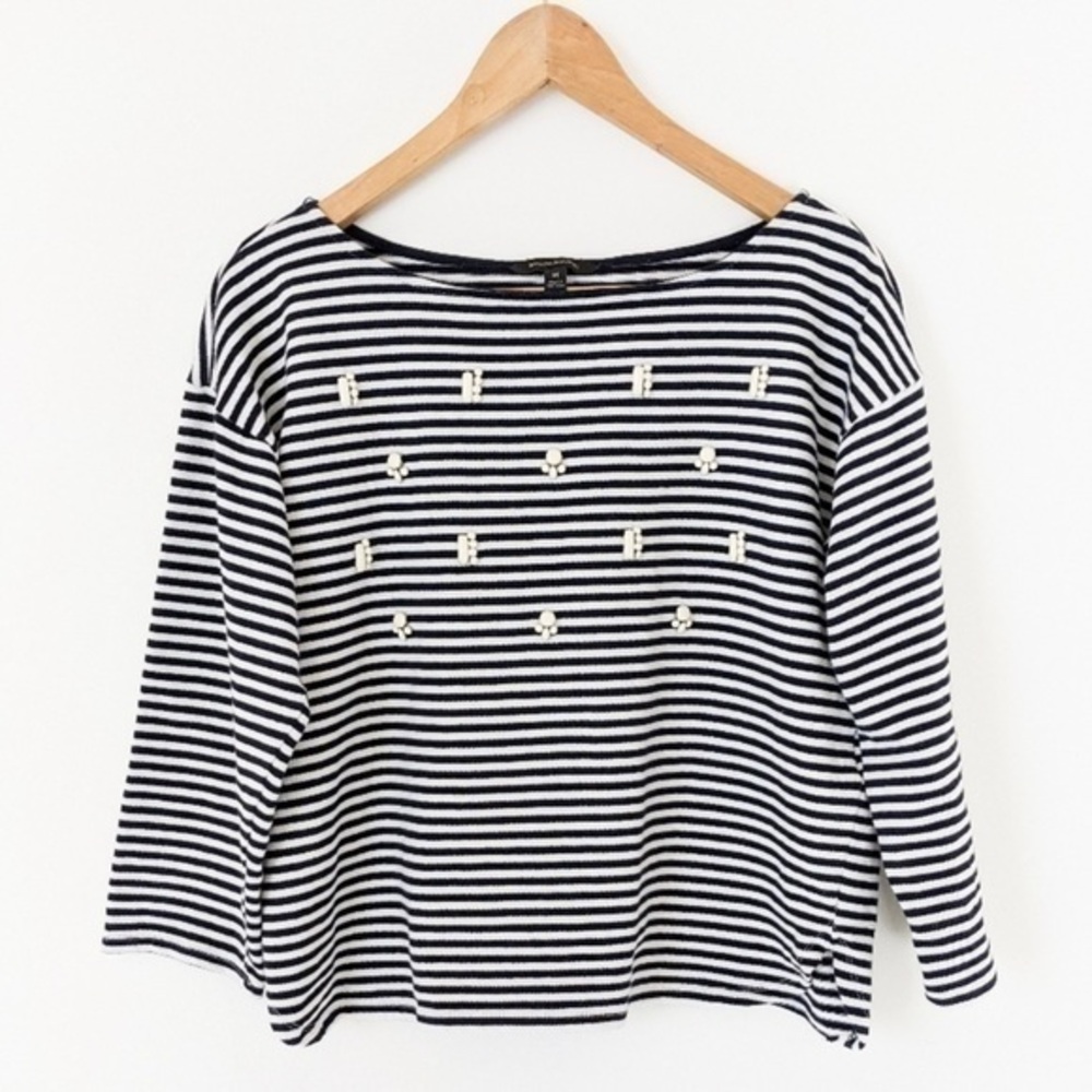 BANANA REPUBLIC 3/4 Sleeve Navy Stripe Top S